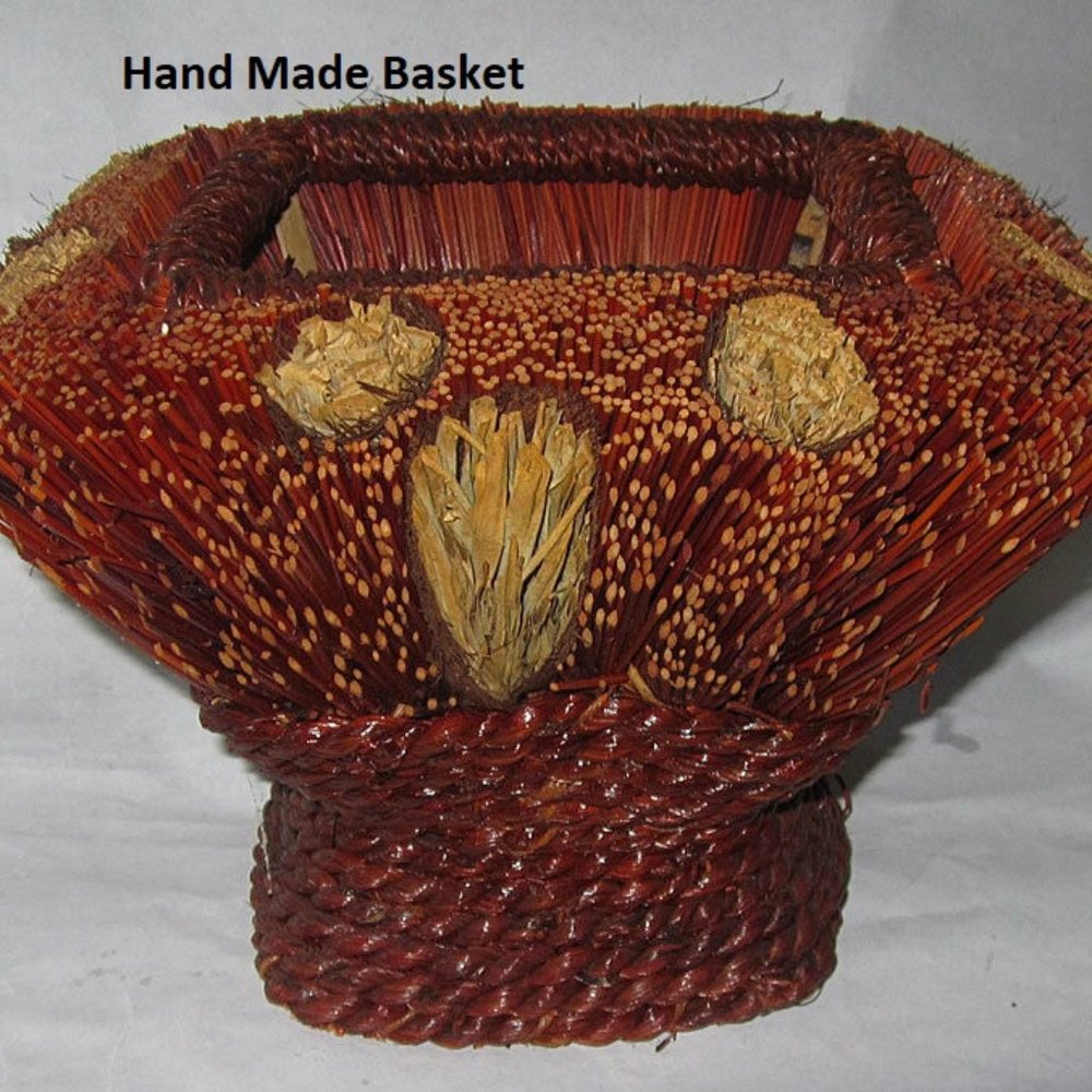 Basket vintage folk art medium square hand made